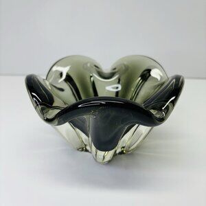 Murano Italian Art Glass Heavy Lotus Flower Translucent Bowl Dish Ashtray
